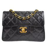 CHANEL * 1991-1994 Classic Square Flap Mini Black Lizard