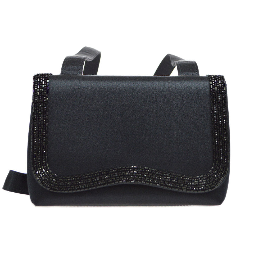 CHANEL 1997-1999 Bead Shoulder Bag Black Satin
