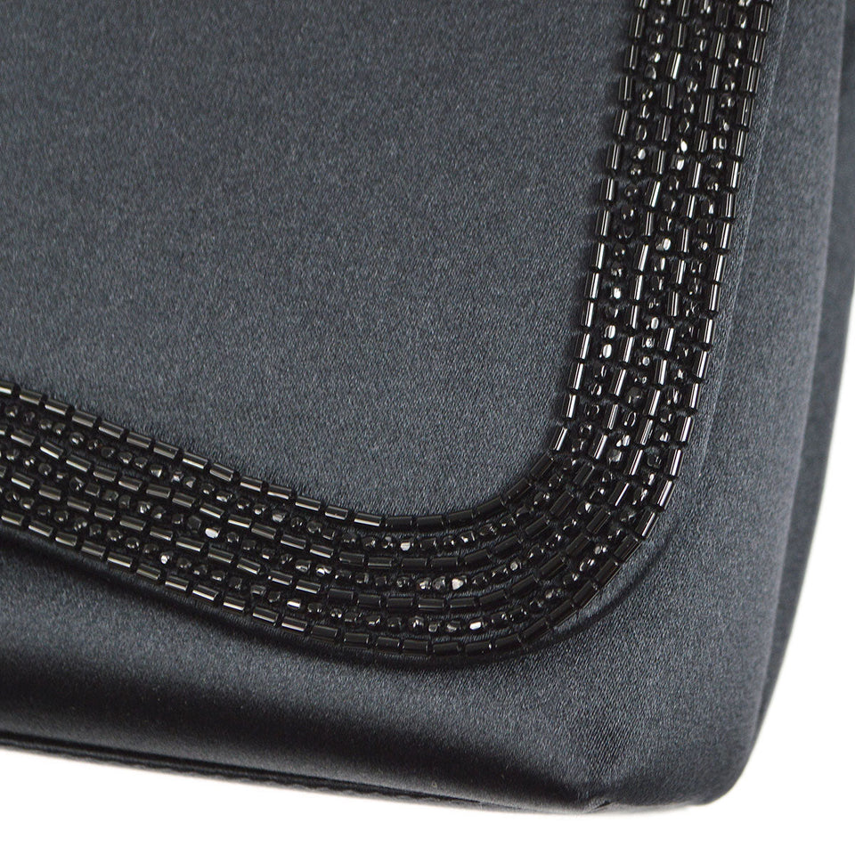 CHANEL 1997-1999 Bead Shoulder Bag Black Satin