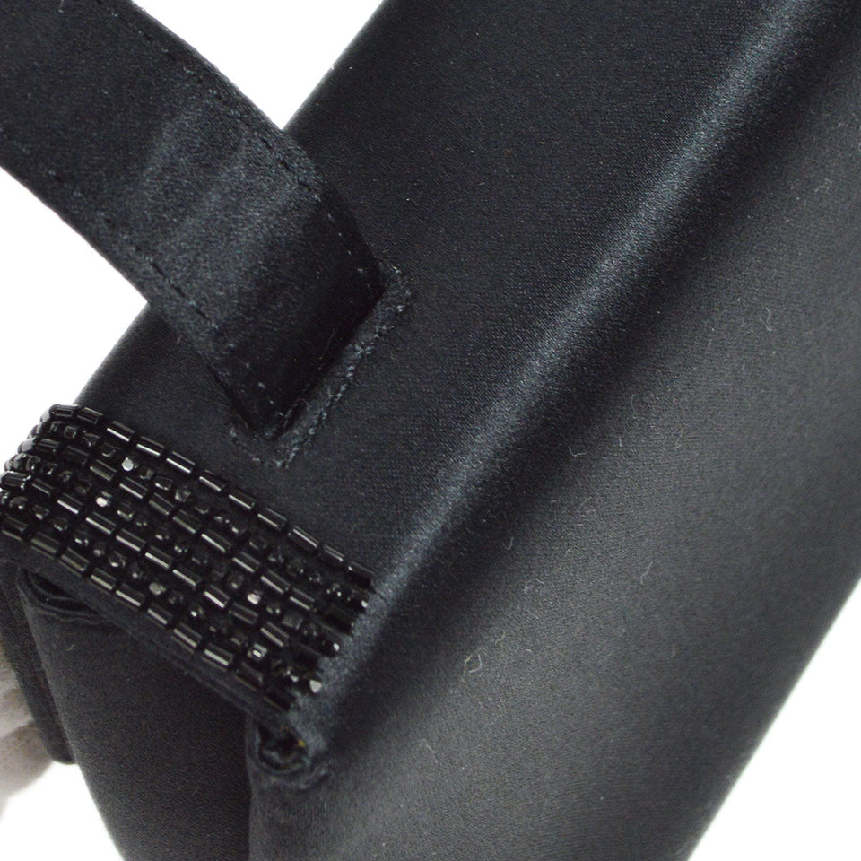 CHANEL 1997-1999 Bead Shoulder Bag Black Satin