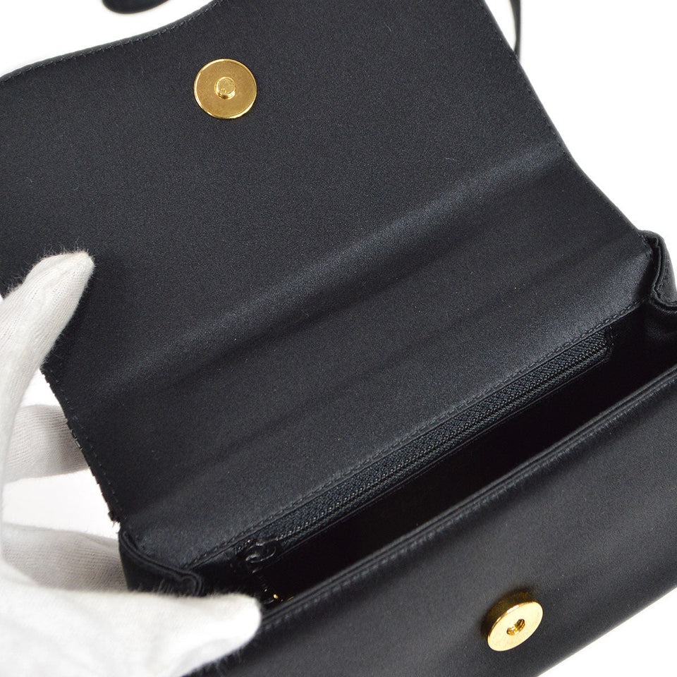 CHANEL 1997-1999 Bead Shoulder Bag Black Satin