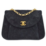 CHANEL 1991-1994 Round Flap Small Black Suede