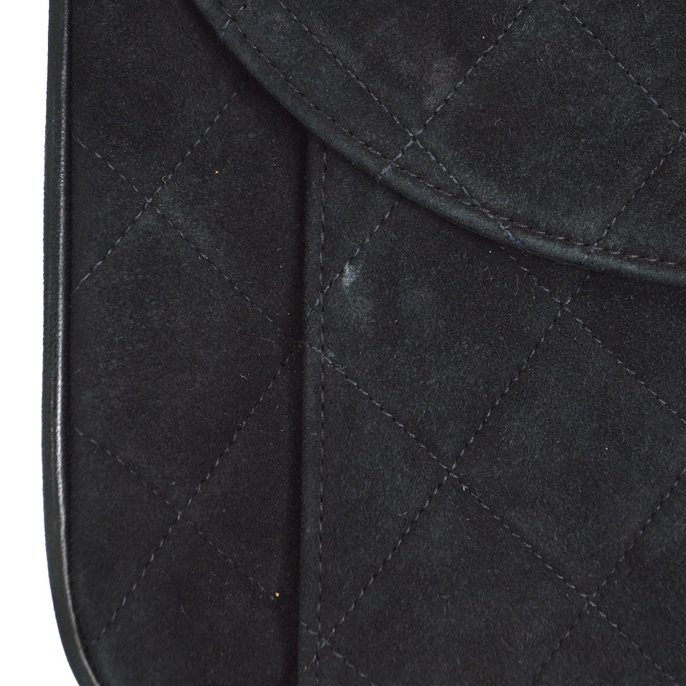 CHANEL 1991-1994 Round Flap Small Black Suede