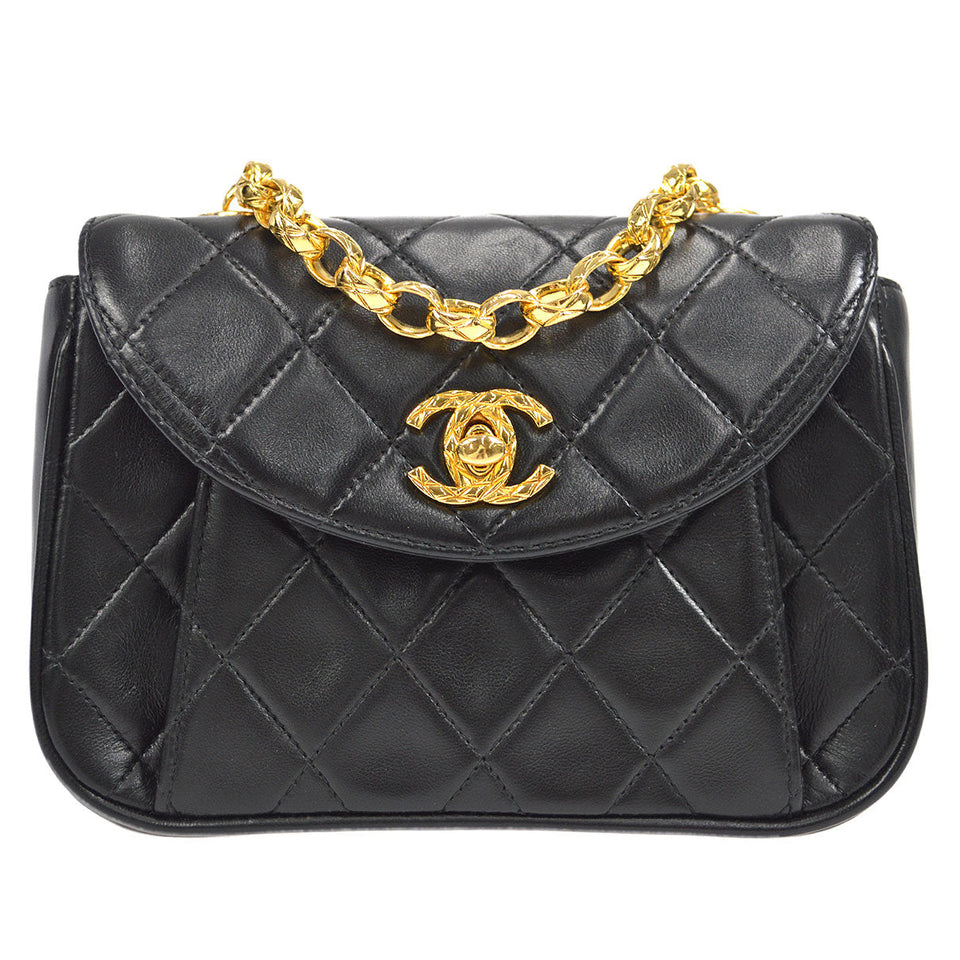 CHANEL 1994-1996 Round Flap Bag Mini Black Lambskin