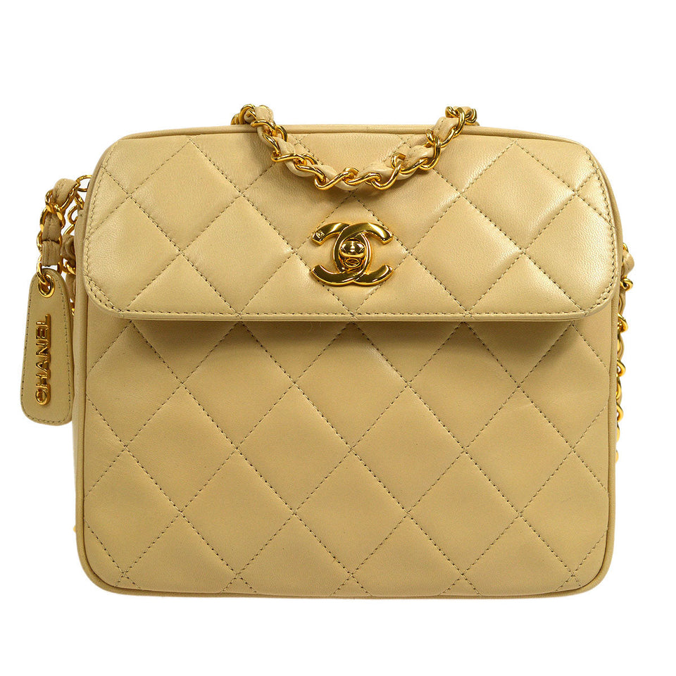 CHANEL 1994-1996 Pocket Camera Bag Mini Beige Lambskin