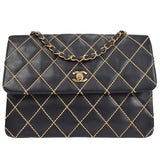 CHANEL 2001-2003 Wild Stitch Straight Flap Jumbo Black Calfskin
