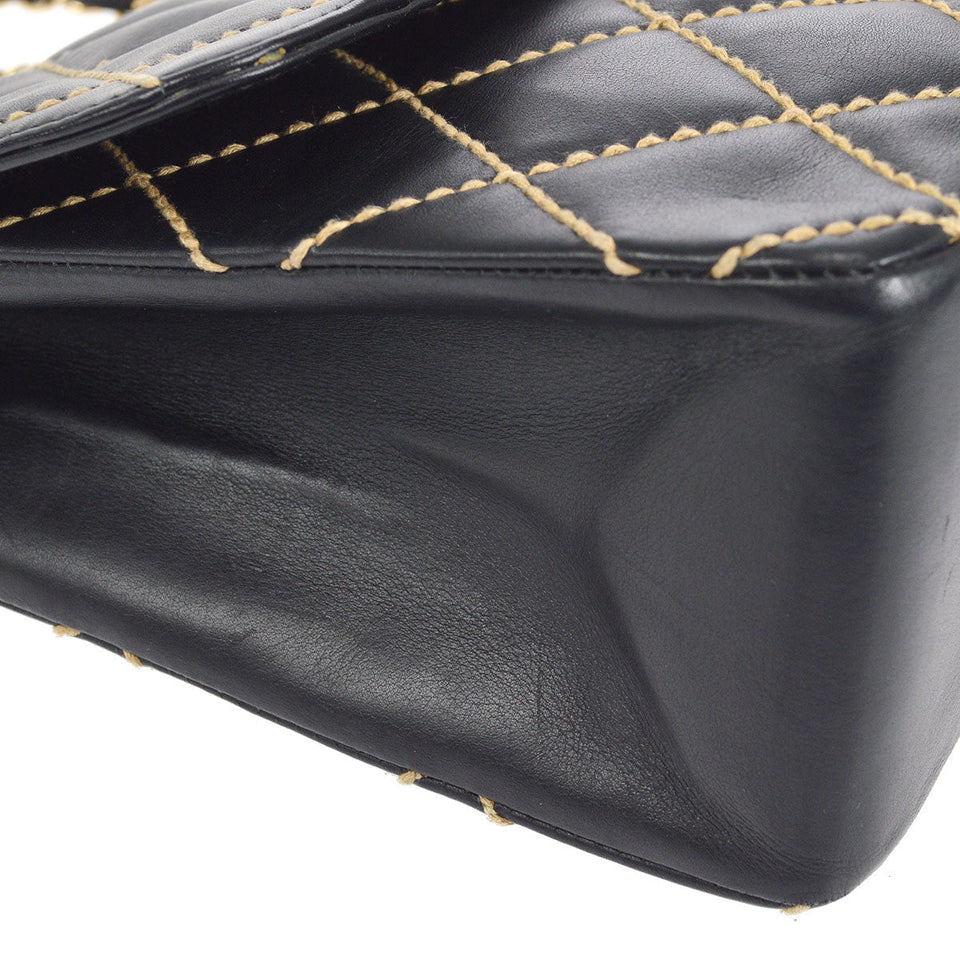 CHANEL 2001-2003 Wild Stitch Straight Flap Jumbo Black Calfskin