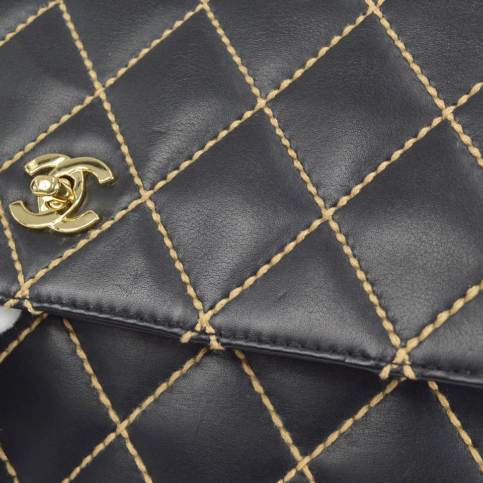 CHANEL 2001-2003 Wild Stitch Straight Flap Jumbo Black Calfskin