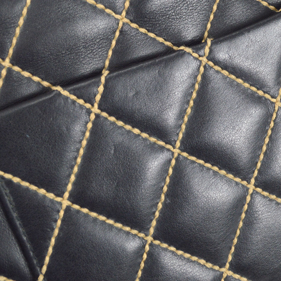 CHANEL 2001-2003 Wild Stitch Straight Flap Jumbo Black Calfskin