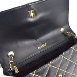 CHANEL 2001-2003 Wild Stitch Straight Flap Jumbo Black Calfskin