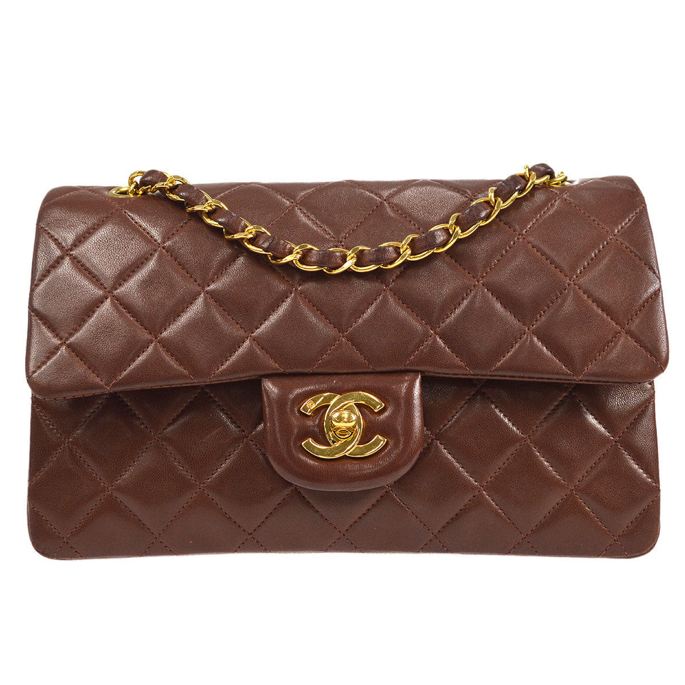CHANEL 1996-1997 Classic Double Flap Small Brown Lambskin
