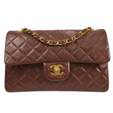 CHANEL 1996-1997 Classic Double Flap Small Brown Lambskin