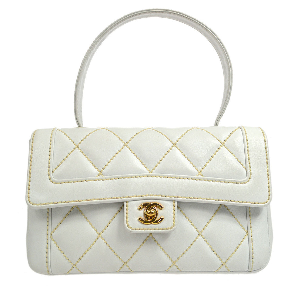 CHANEL 2004-2005 Wild Stitch Handbag Medium White Calfskin