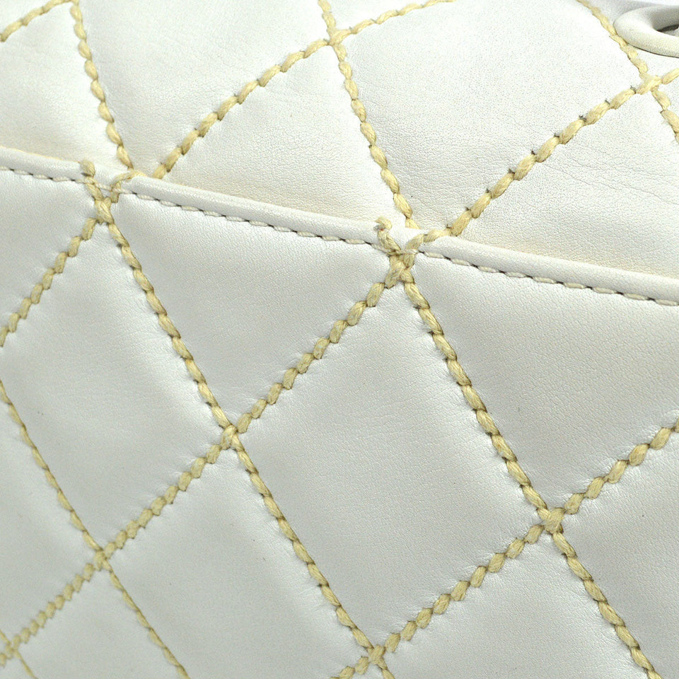 CHANEL 2004-2005 Wild Stitch Handbag Medium White Calfskin