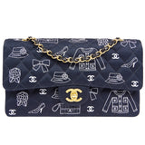 CHANEL 2001-2003 Icon Printed Classic Double Flap Medium Black