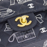 CHANEL 2001-2003 Icon Printed Classic Double Flap Medium Black