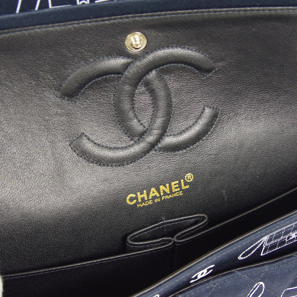 CHANEL 2001-2003 Icon Printed Classic Double Flap Medium Black