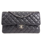CHANEL 2005-2006 Classic Double Flap Medium SHW Black Caviar
