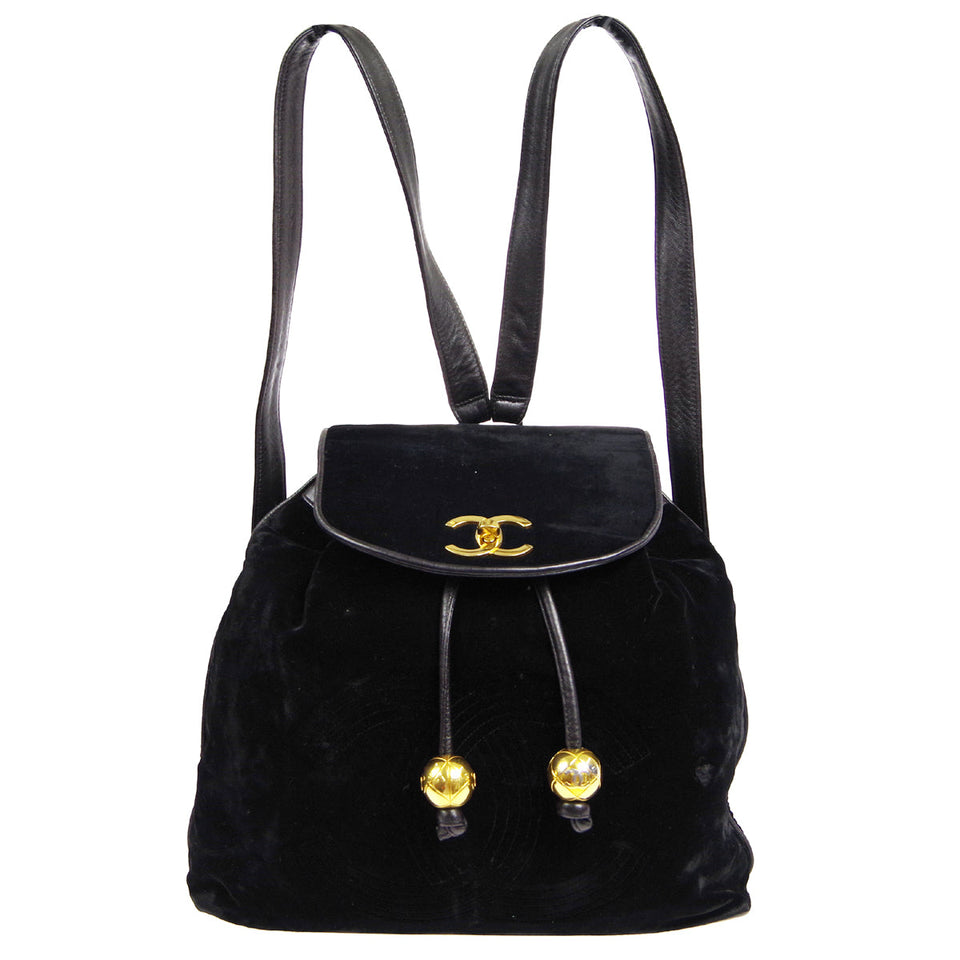 CHANEL 1991-1994 Backpack Black Velvet