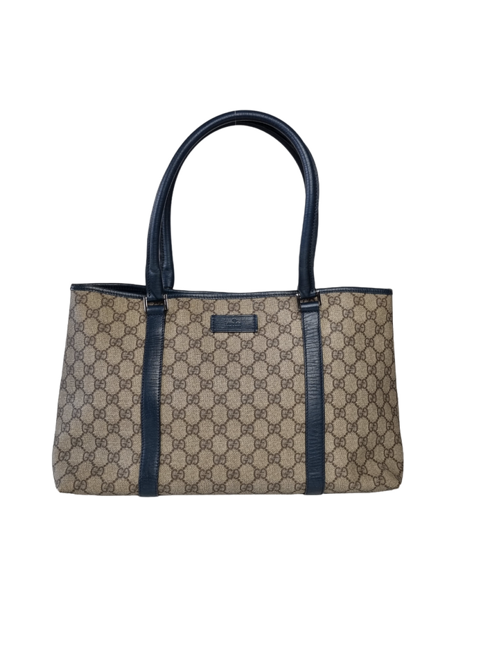 Gucci GG Supreme Tote Beige and Green/Blue leather straps