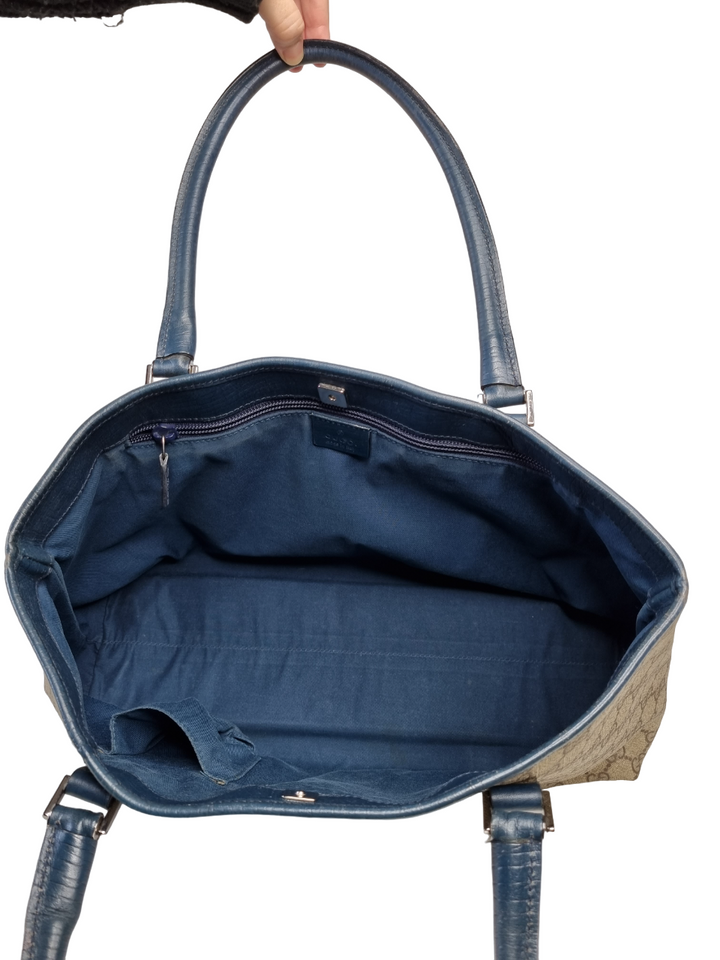 Gucci GG Supreme Tote Beige and Green/Blue leather straps