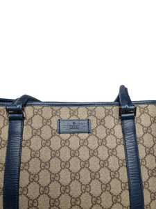 Gucci GG Supreme Tote Beige and Green/Blue leather straps