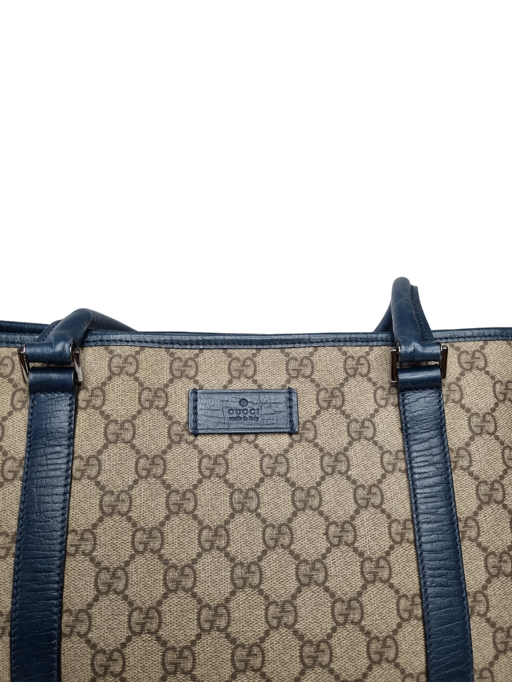 Gucci GG Supreme Tote Beige and Green/Blue leather straps