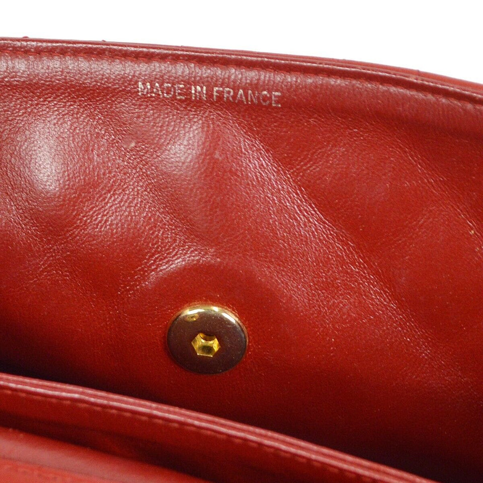 CHANEL 1989-1991 Round Flap Medium & Pouch Set Red Lambskin