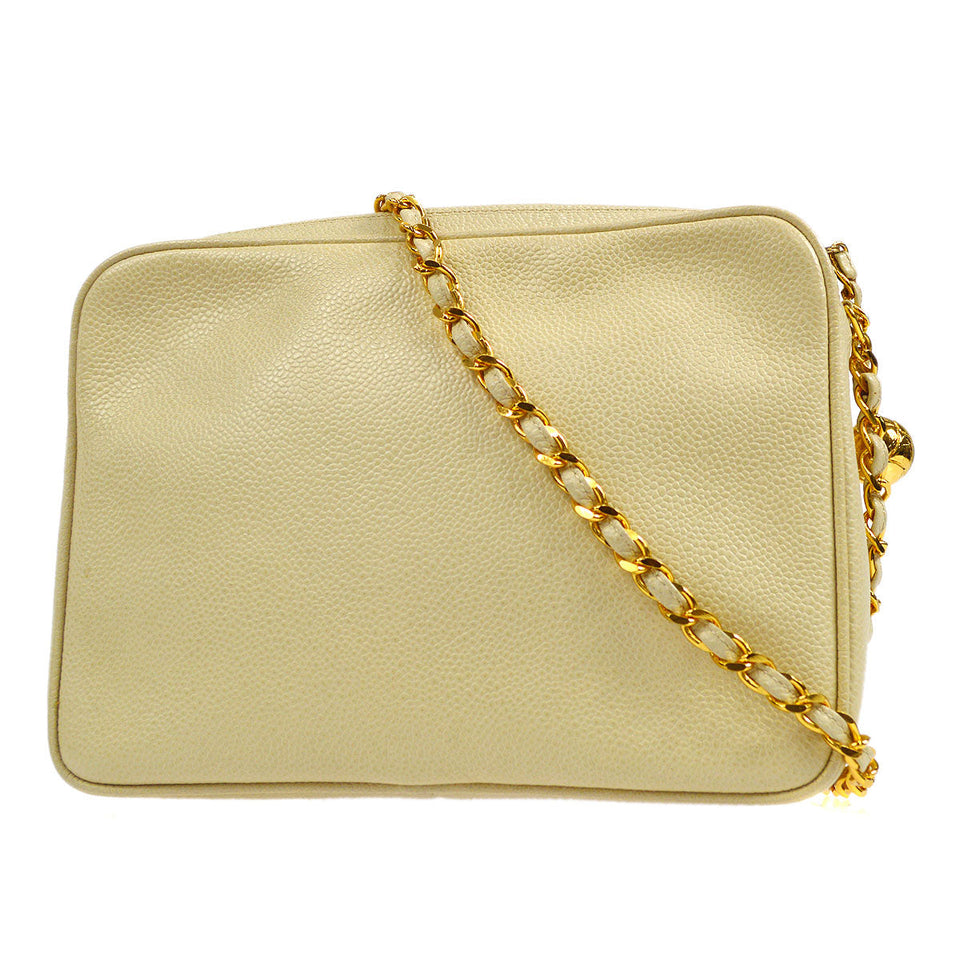 CHANEL 1994-1996 Triple CC Camera Bag Small Ivory Caviar