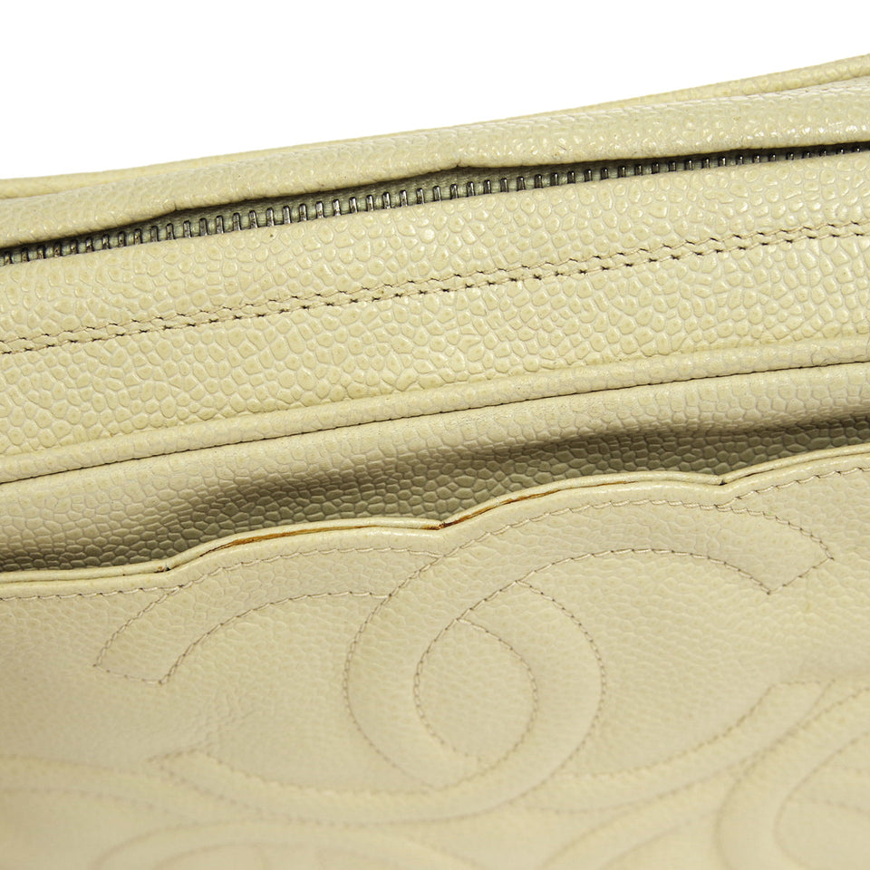 CHANEL 1994-1996 Triple CC Camera Bag Small Ivory Caviar