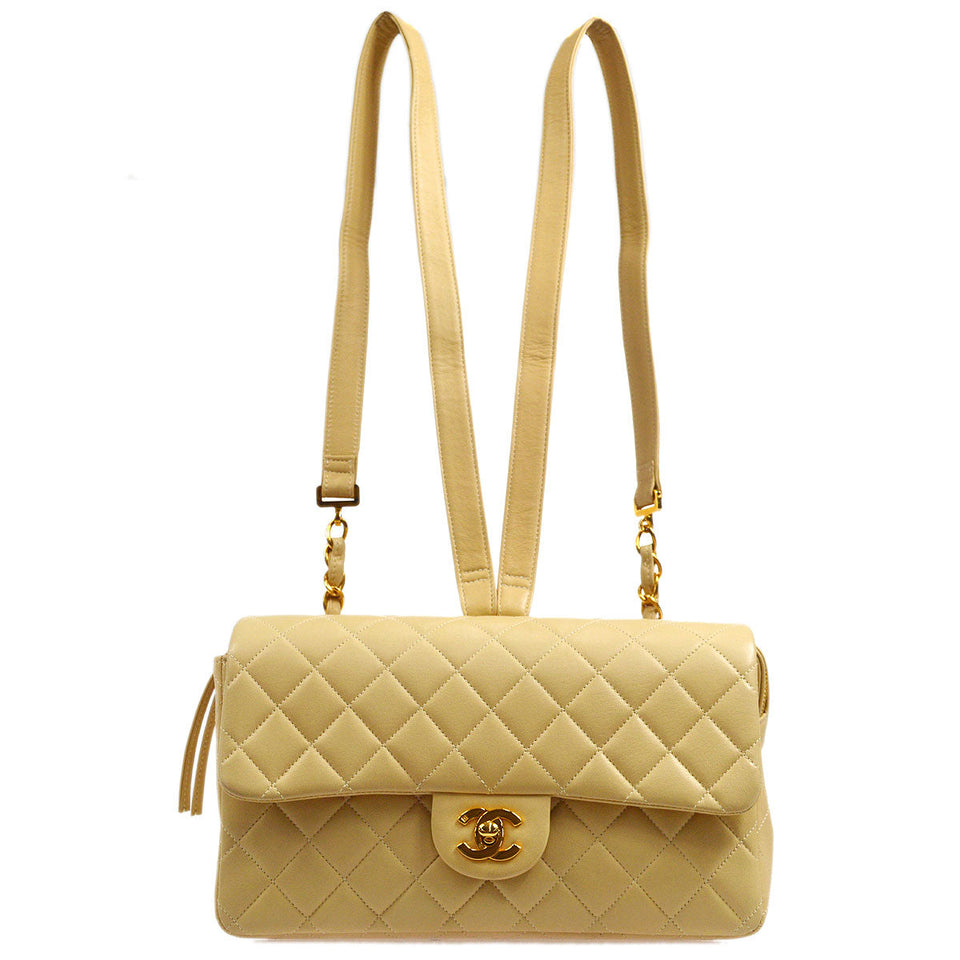 CHANEL * 1994-1996 Classic Flap Backpack Beige Lambskin
