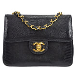 CHANEL * 1986-1988 Classic Square Flap Mini 17 Black Lizard
