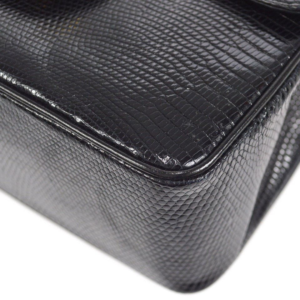 CHANEL * 1986-1988 Classic Square Flap Mini 17 Black Lizard