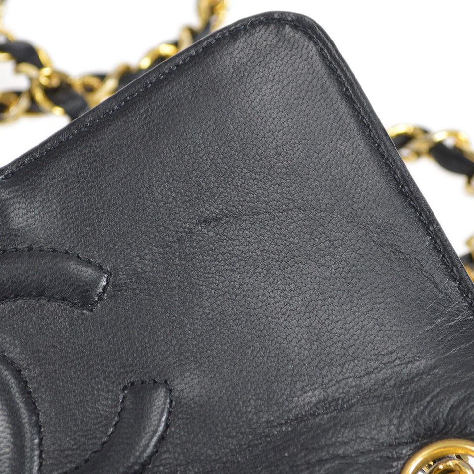 CHANEL * 1986-1988 Classic Square Flap Mini 17 Black Lizard