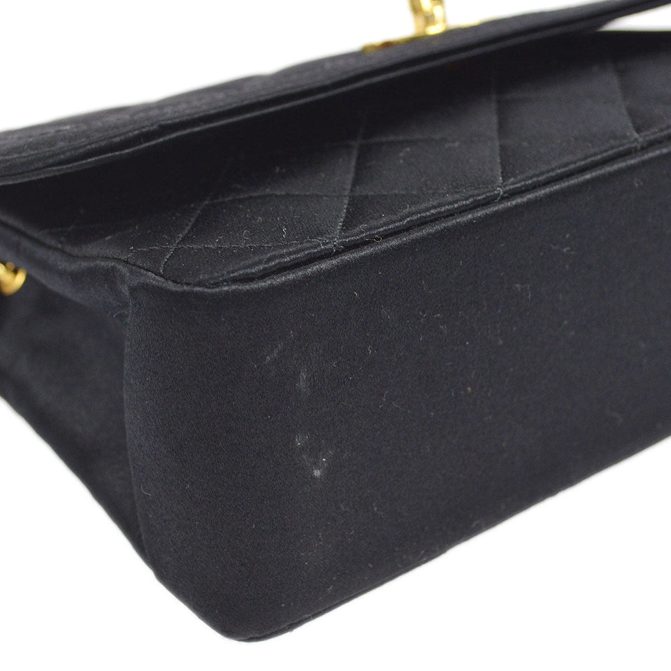 CHANEL 1994-1996 Border Round Flap Small & Pouch Set Black Satin