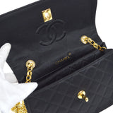 CHANEL 1994-1996 Border Round Flap Small & Pouch Set Black Satin