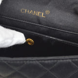 CHANEL 1994-1996 Border Round Flap Small & Pouch Set Black Satin