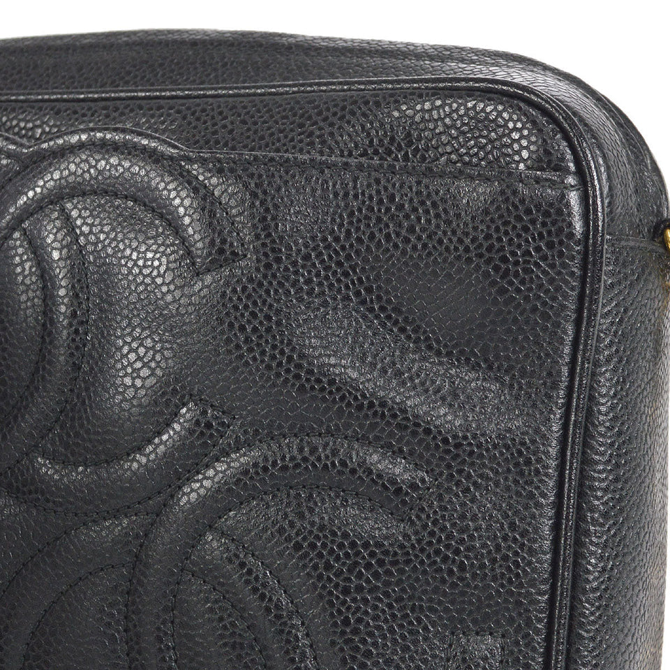 CHANEL 1994-1996 Triple CC Camera Bag Small Black Caviar
