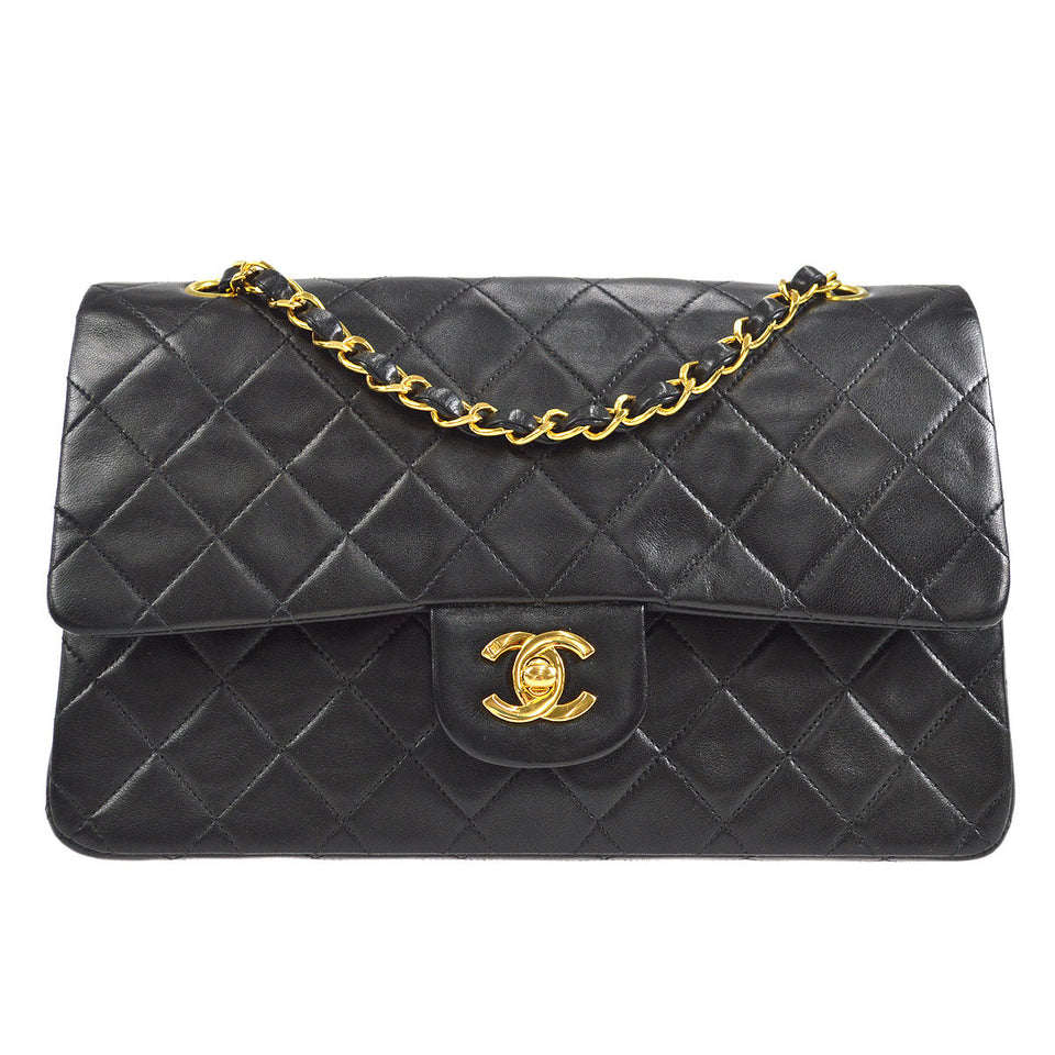 CHANEL Classic Double Flap Medium Shoulder Bag Black Lambskin