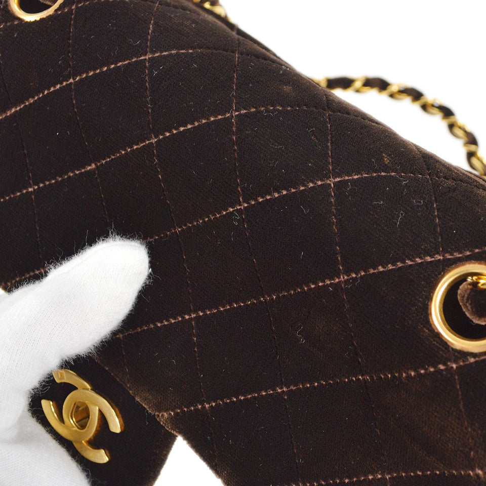 CHANEL * 1994-1996 Classic Double Flap Small Brown Velvet