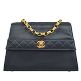 CHANEL 1989-1991 Trapezoid Flap Mini & Pouch Set Black Satin