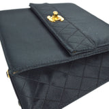 CHANEL 1989-1991 Trapezoid Flap Mini & Pouch Set Black Satin