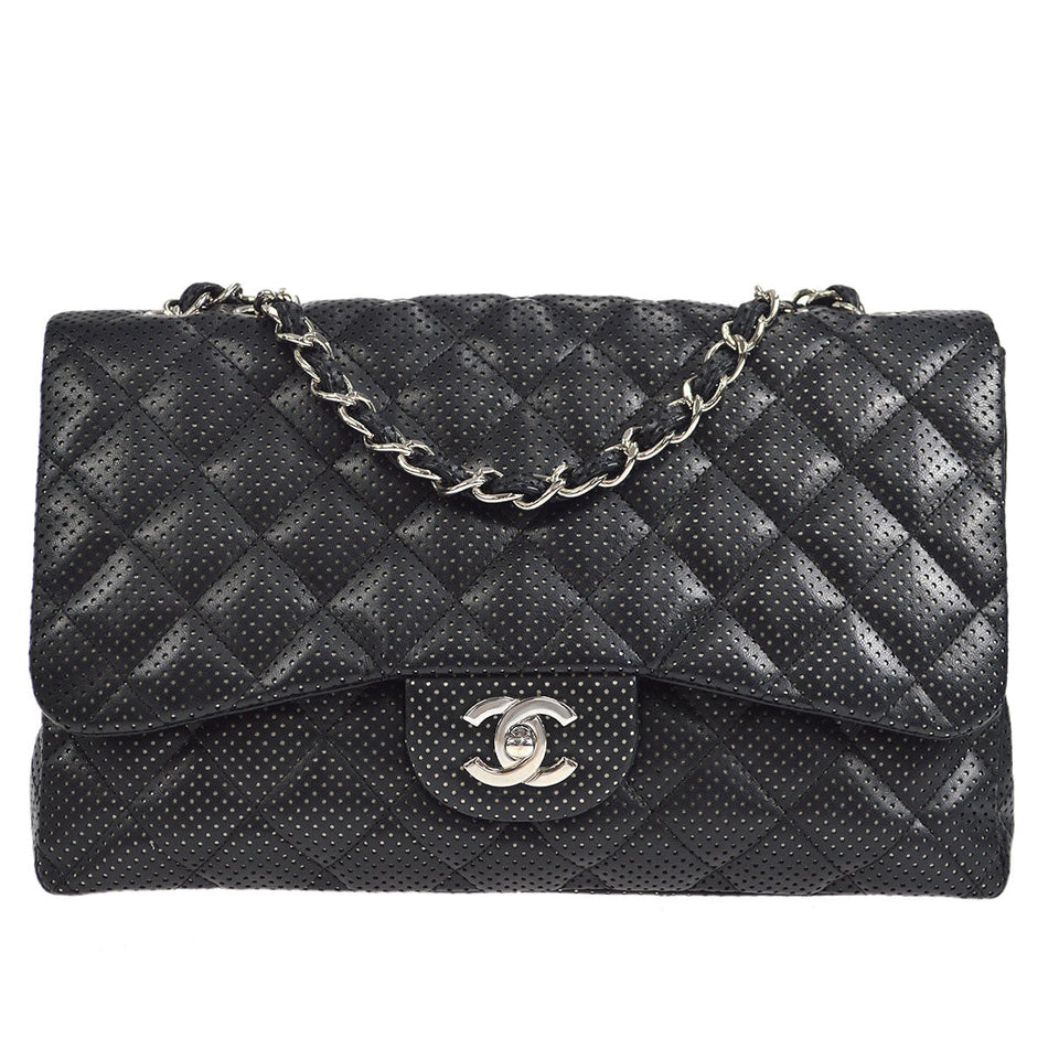 CHANEL 2006-2008 Perforated Classic Flap Jumbo Black