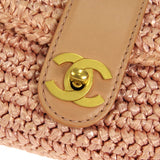 CHANEL 2005-2006 Woven Crossbody Bag Medium Pink Raffia Straw