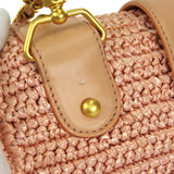 CHANEL 2005-2006 Woven Crossbody Bag Medium Pink Raffia Straw