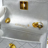 CHANEL 1989-1991 Straight Flap Micro Metallic Silver Lambskin