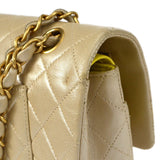 CHANEL 2000-2001 Classic Double Flap Medium Metallic Beige Lambskin