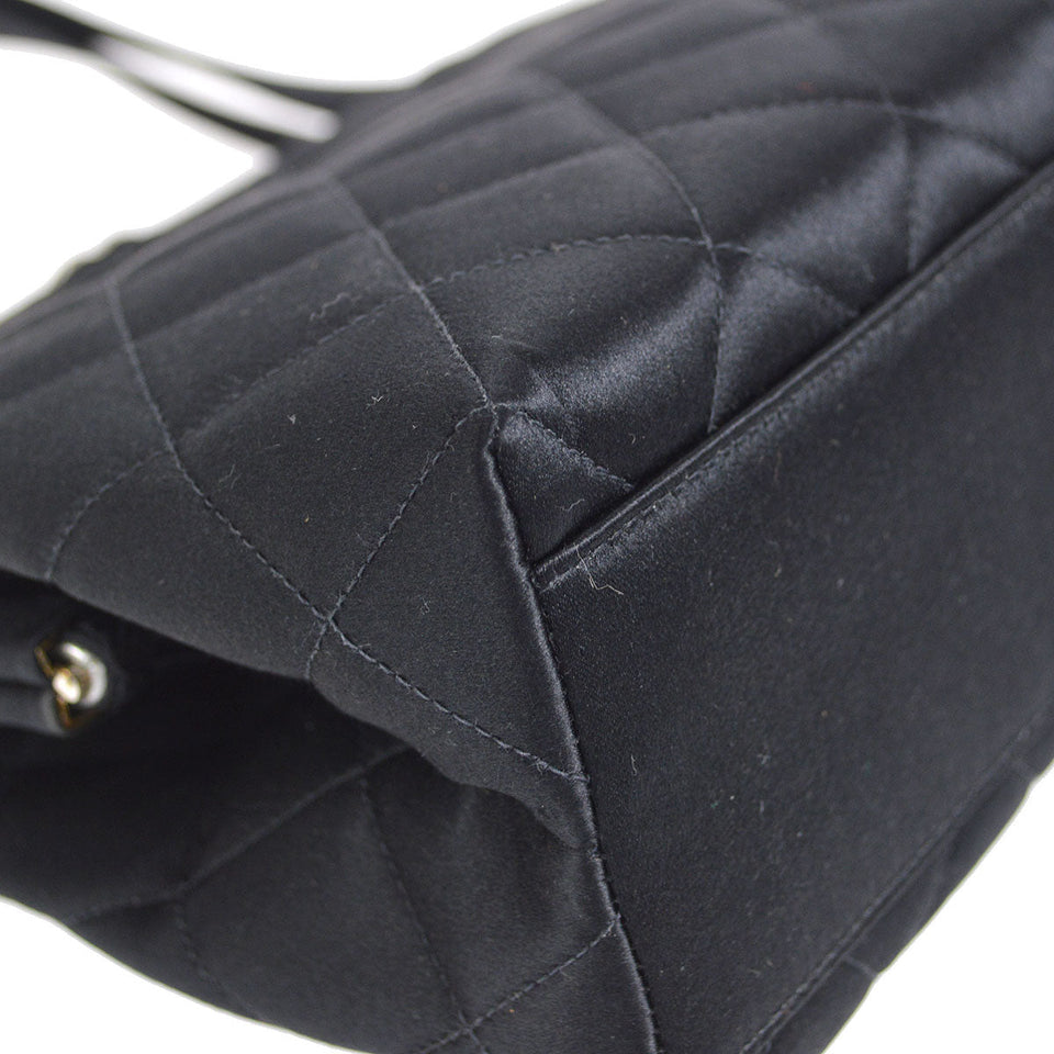 CHANEL 1996-1997 Kisslock CC Handbag Black Satin