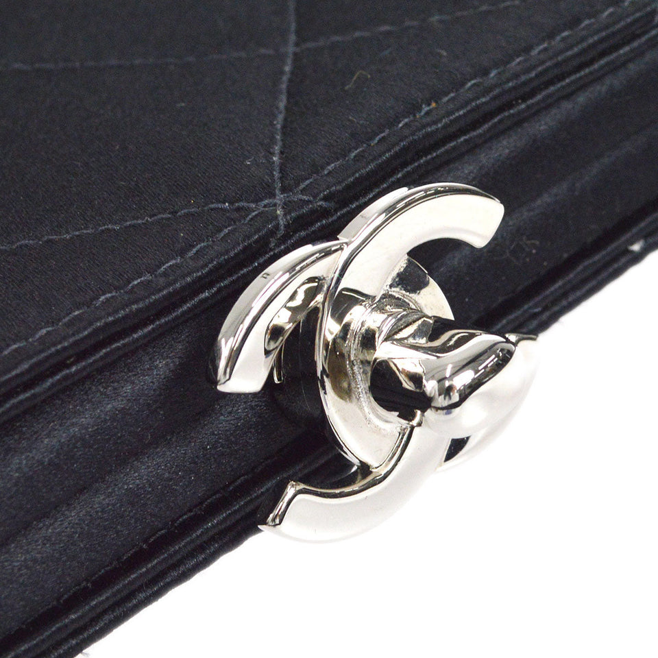CHANEL 1996-1997 Kisslock CC Handbag Black Satin