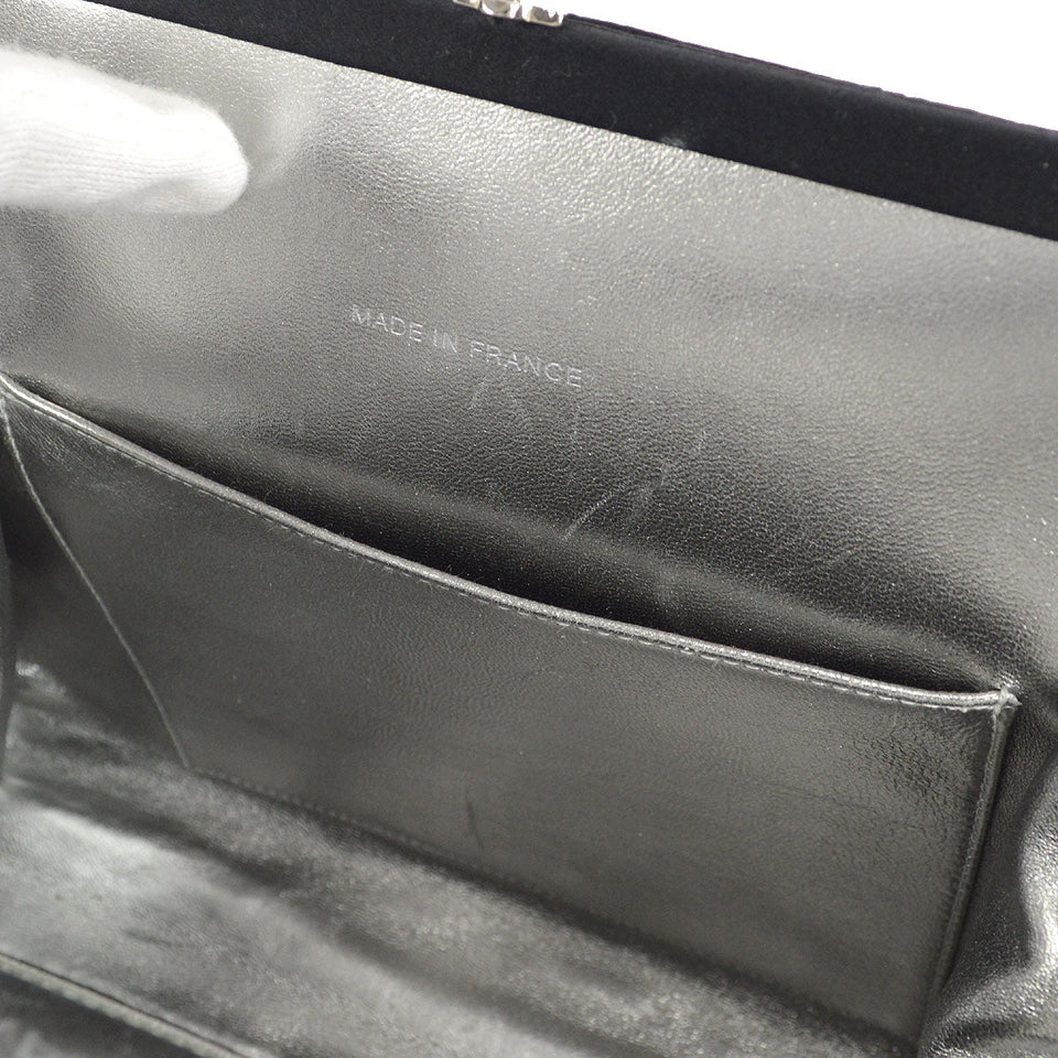 CHANEL 1996-1997 Kisslock CC Handbag Black Satin